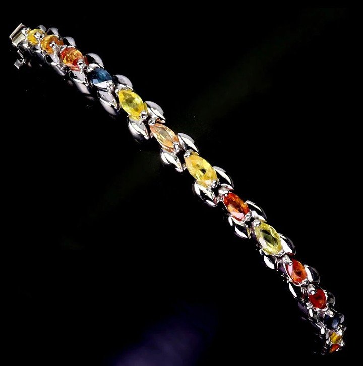 χωρίς τιμή ασφαλείας - Βραχιόλι Argento 925, Επιχρύσωση Λευκό Χρυσό - Φυσικά πετράδια ζαφείρι #3.2