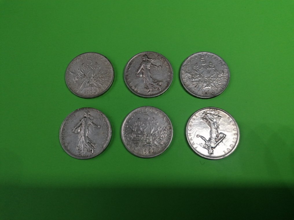 Frankrijk. 5 Francs 1960 Semeuse (6 Munzen) (Zonder minimumprijs) #1.0