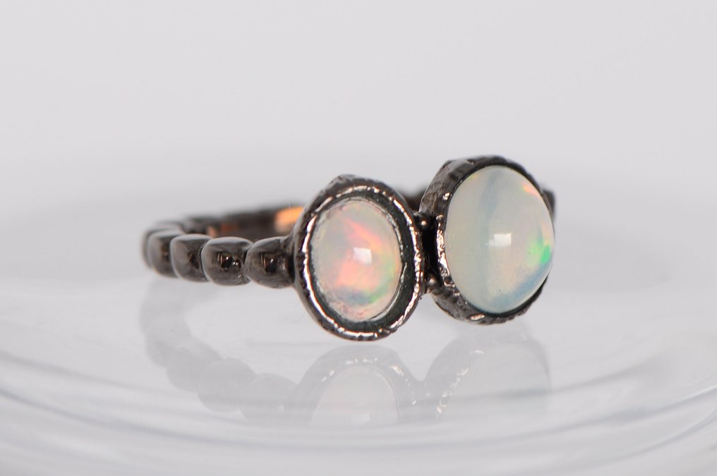 925 silver, black rhodium-plated - opal - Ring #3.2
