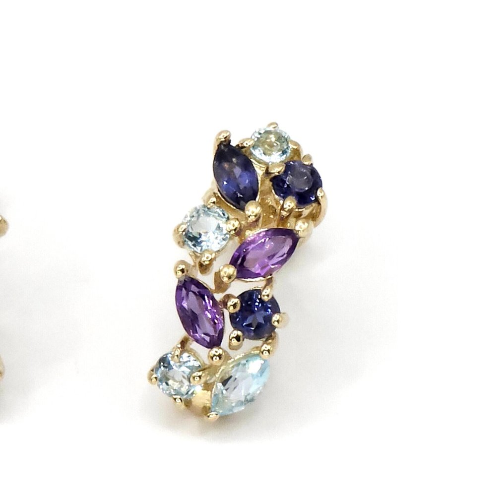 Sans prix de réserve - Boucles d'oreilles - 9 carats Or jaune, Aigue-marine naturelle et améthyste - Groupe de cocktails de mariage #1.0