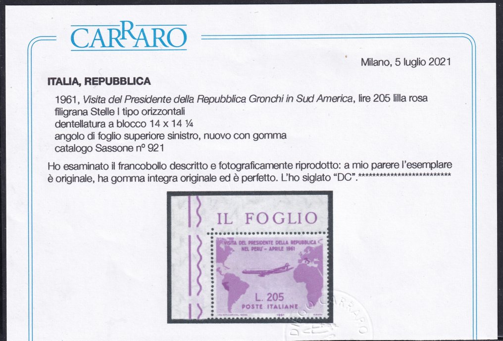 Ιταλική Δημοκρατία 1961 - Gronchi Rosa Nuovo MNH #2.1