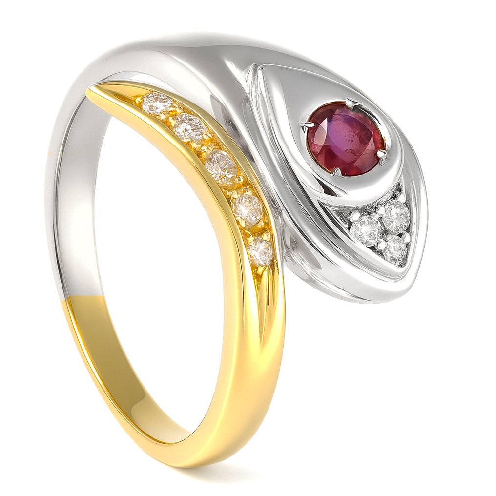 Δαχτυλίδι - 18 καράτια Κίτρινο χρυσό, Λευκός χρυσός - 0.34ct. tw. Ρουμπίνι - Διαμάντι #1.0