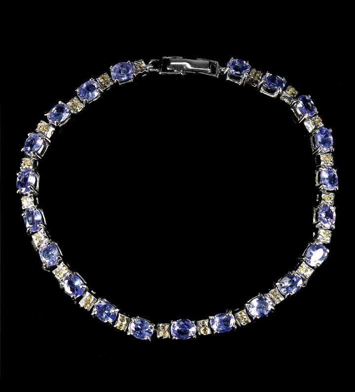 χωρίς τιμή ασφαλείας - Βραχιόλι Argento 925, Επιχρύσωση Λευκό Χρυσό - Gemme Naturali Τανζανίτης #1.0