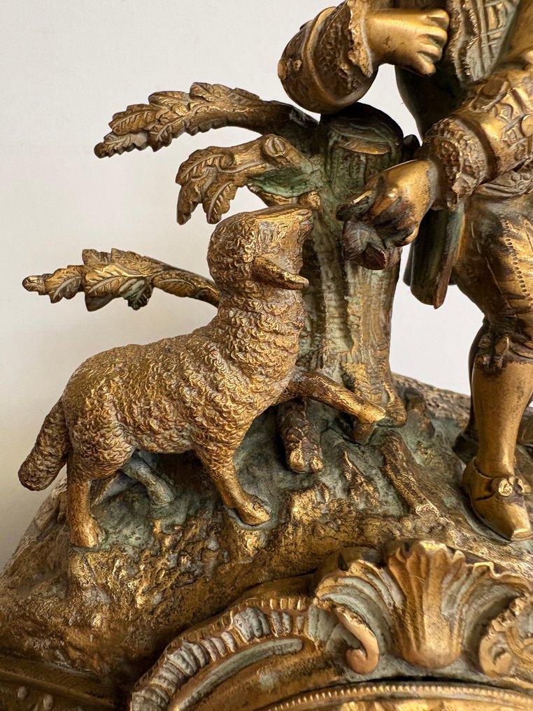 雕像壁爐架座鐘 - Franse makelij -   青銅色, 粗鋅, 黃銅 - 1850-1900 - 镀金的青铜钟 #2.1