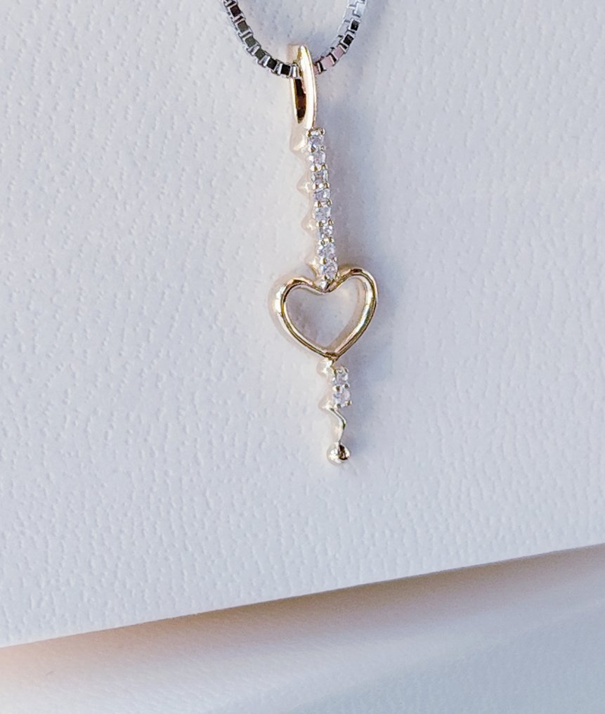 χωρίς τιμή ασφαλείας - Κολιέ με μενταγιόν - 18 καράτια Πλατίνα, Κίτρινο χρυσό - 0.05ct. tw. Διαμάντι (Φυσικό) #1.0