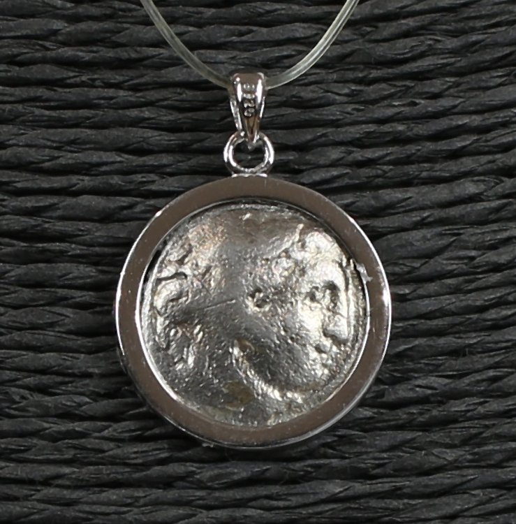 Moderne sølv Vedheng med antikk gresk Alexander den store drakme.  (Ingen reservasjonspris) #1.0