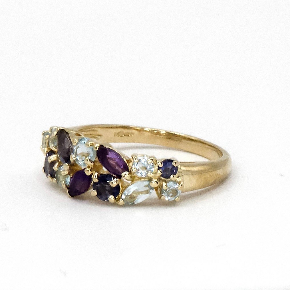 Sans prix de réserve - Bague de cocktail - 9 carats Or jaune, Aigue-marine naturelle et améthyste - Groupe de cocktails de mariage #1.0