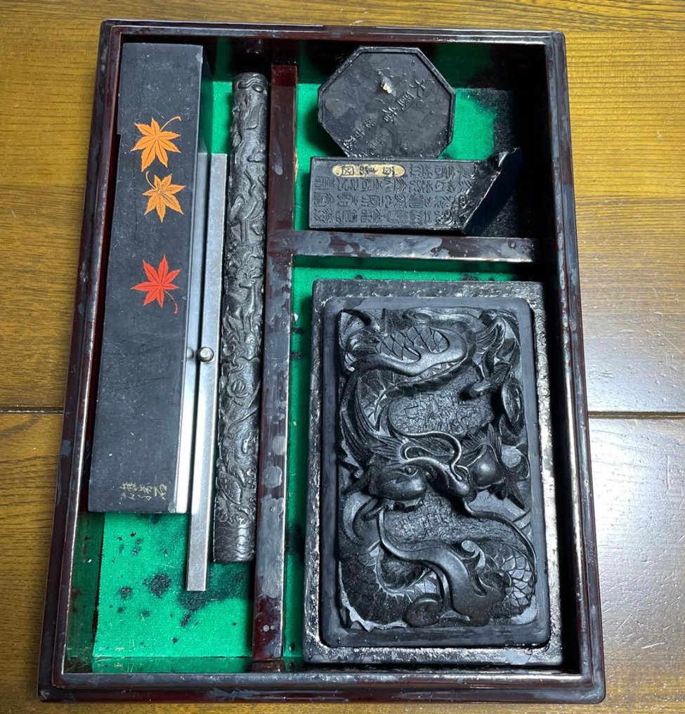 复古日本大师书法套装（Fude-Boku-Kan） - 木, 漆, 石, 墨水，金属 - 日本 - 昭和年代(1926-1989) #1.0