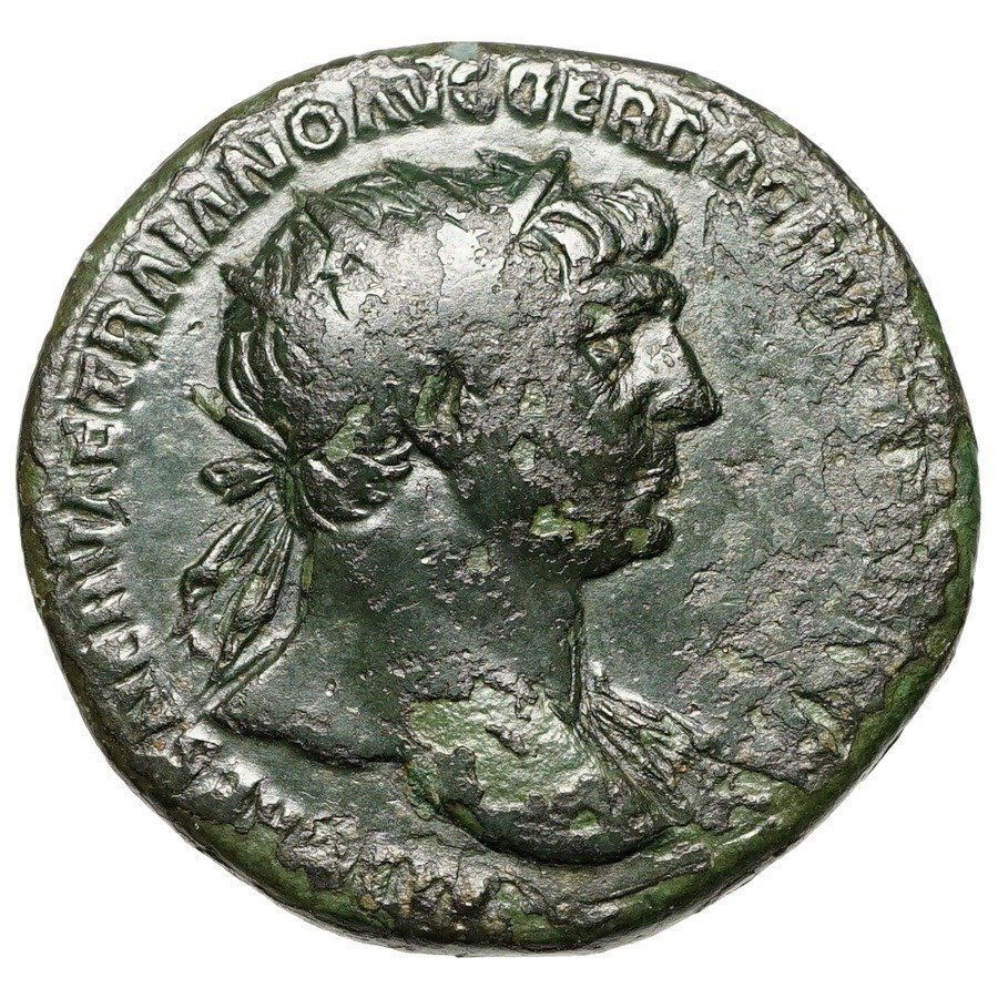 Romarriket. Trajan (AD 98-117). Dupondius Rome - Dacia mourns before trophy #1.0