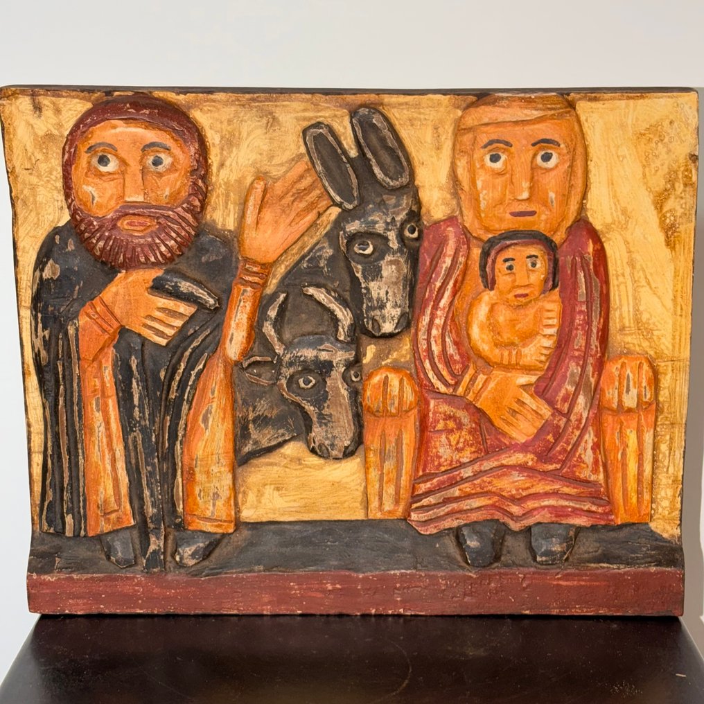 Abdoulaye Derme - Υπαίθριο γλυπτό, La Nativité à l'étable - 24 cm - Ξύλο #1.0