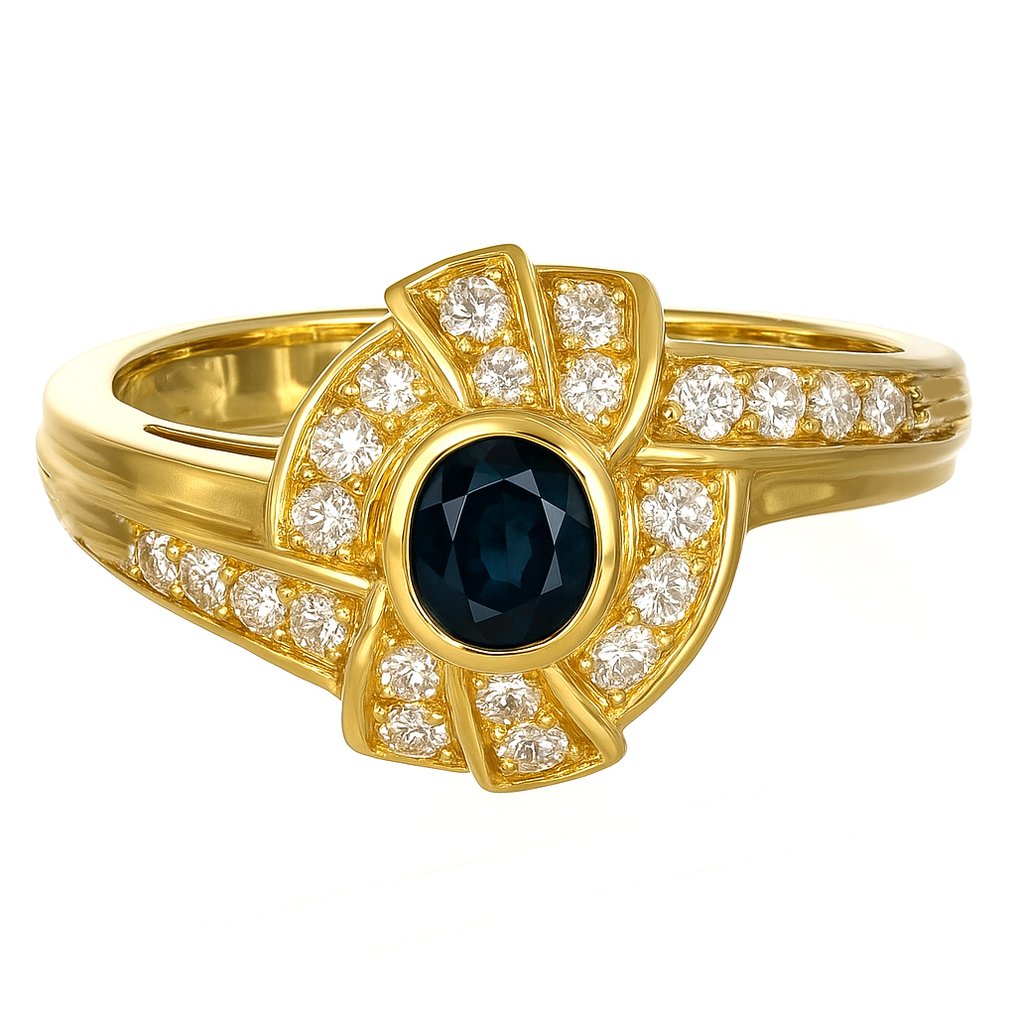 Δαχτυλίδι - 18 καράτια Κίτρινο χρυσό -  0.82ct. tw. Ζαφείρι - Διαμάντι #1.0