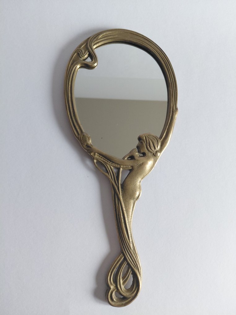 Hand mirror  - Brass - Art nouveau, gilded, figure #4.3