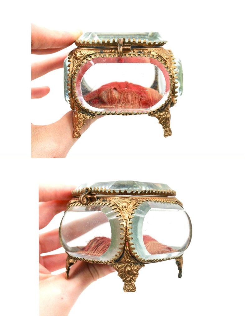 Coffret à bijoux 5 verres biseautés Napoléon III - Κουτί κοσμημάτων - τετράγωνο γυαλί, Ορείχαλκος #1.0