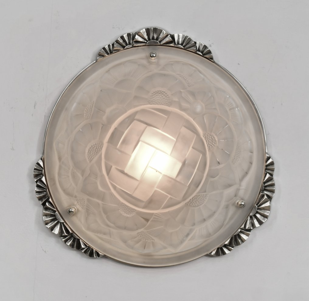 Degué & Hubens -  French art deco plafonnier - Φωτιστικό οροφής - Επιχρυσωμένο με νικέλιο ολόκληρο χαλκό ή μπρούντζο., Γυαλί #4.3