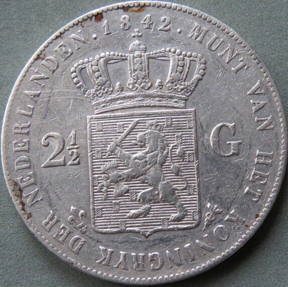 Ολλανδία. Willem II. 2 1/2 Gulden 1842 schaars #1.0