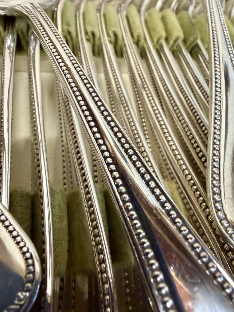 GUILDE des Orfèvres Français - Eugène MILLET - 12人用餐具套装 (37) - “Perles”型号。巴黎风格 - 镀银, 镀银-100 #3.2