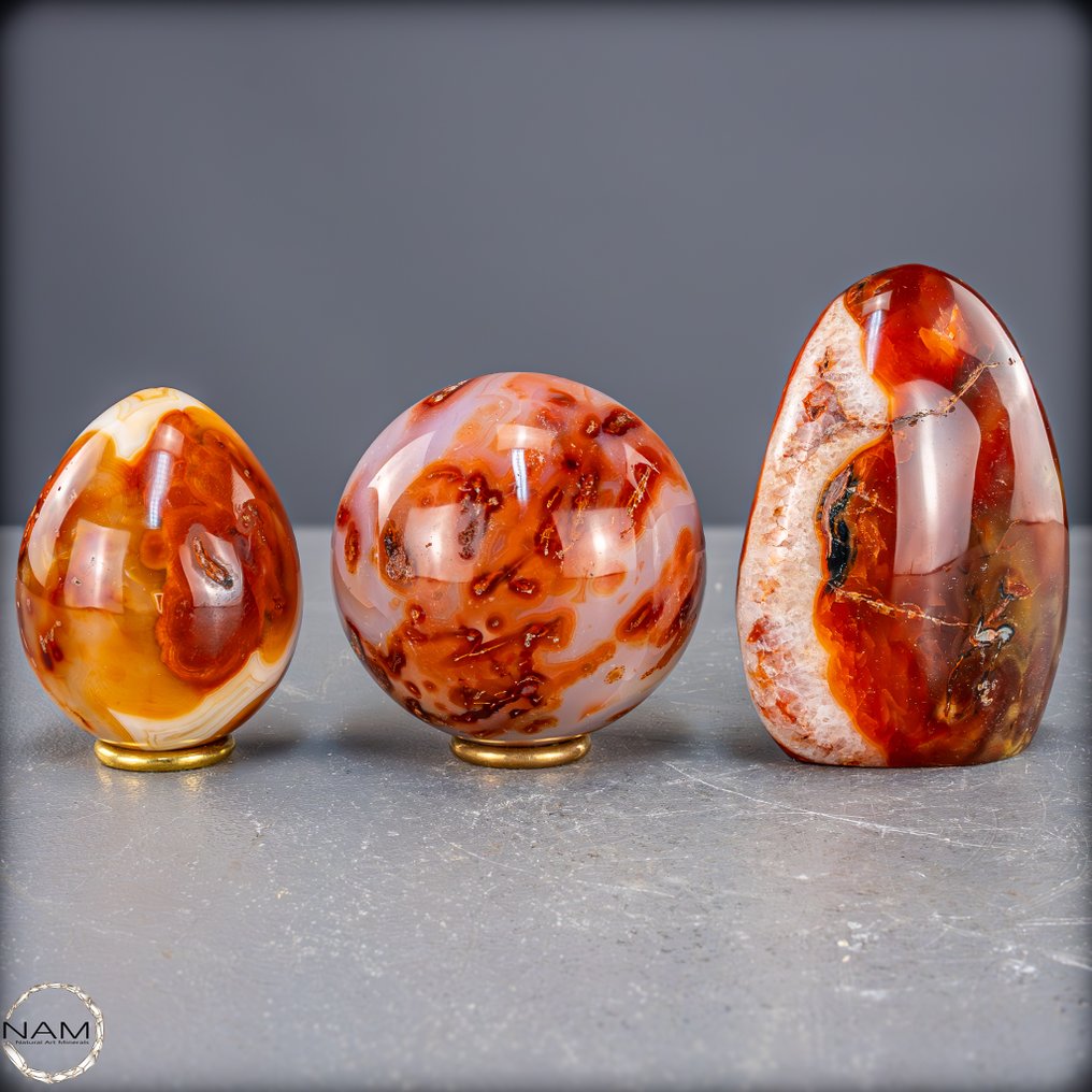 火与激情 独特的红玉髓套装，充满生命力- 1233.01 g - (3) #1.0