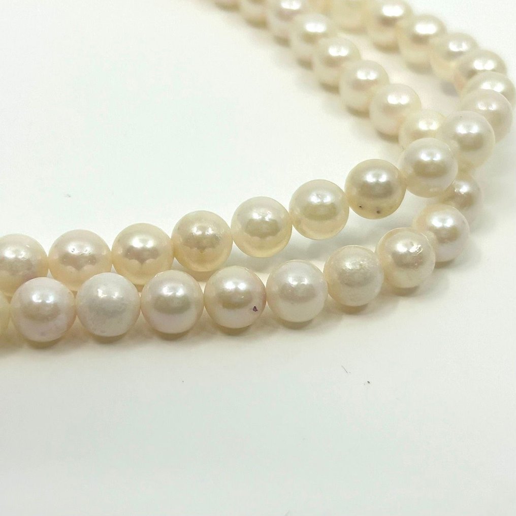 沒有保留價 - 頸鏈 銀 珍珠 - 双股白色珍珠 #3.2