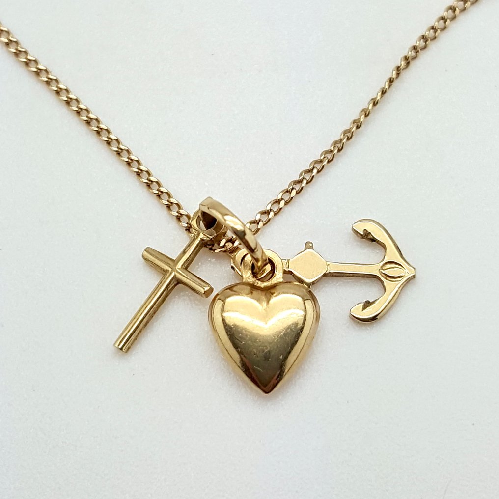 没有保留价 - 吊坠项链 - 14K包金 黄金 - 信仰、希望与爱 #1.0