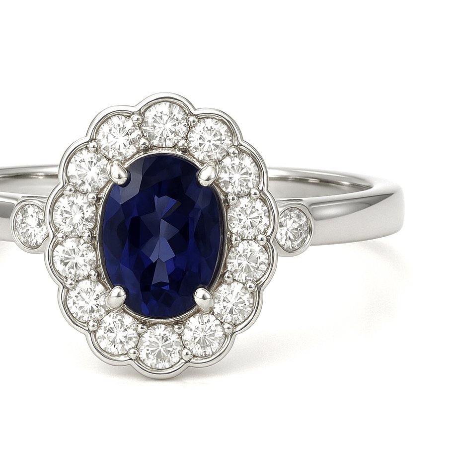 戒指 - 18K包金 白金 -  0.72ct. tw. 堇青石 - 钻石 #4.3