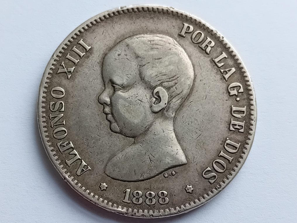 Spagna. Alfonso XIII. 5 Pesetas 1888  (Senza prezzo di riserva) #1.0