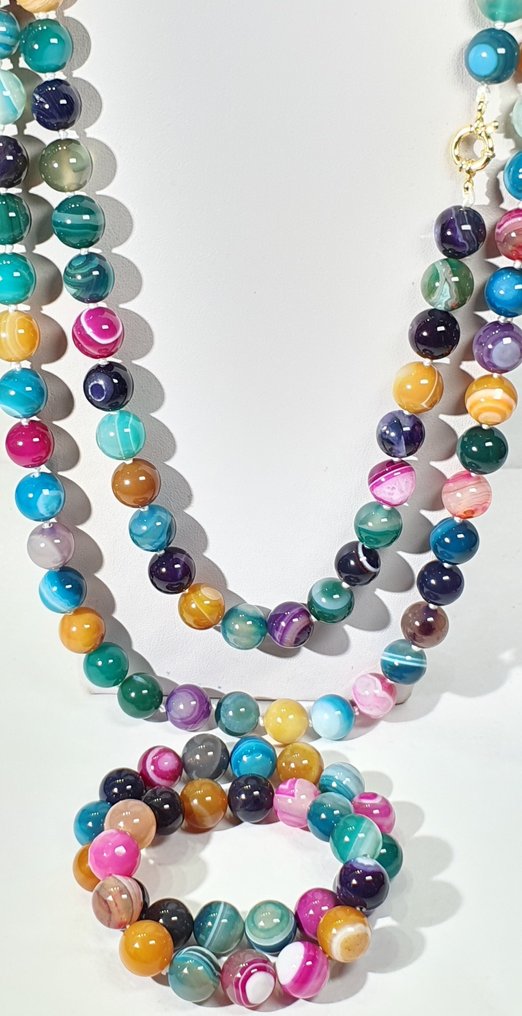 Agatas Brasileñas - 一等品质 - 促进情感稳定 - 925 银 - 2 条手链及 - 项链 #4.3