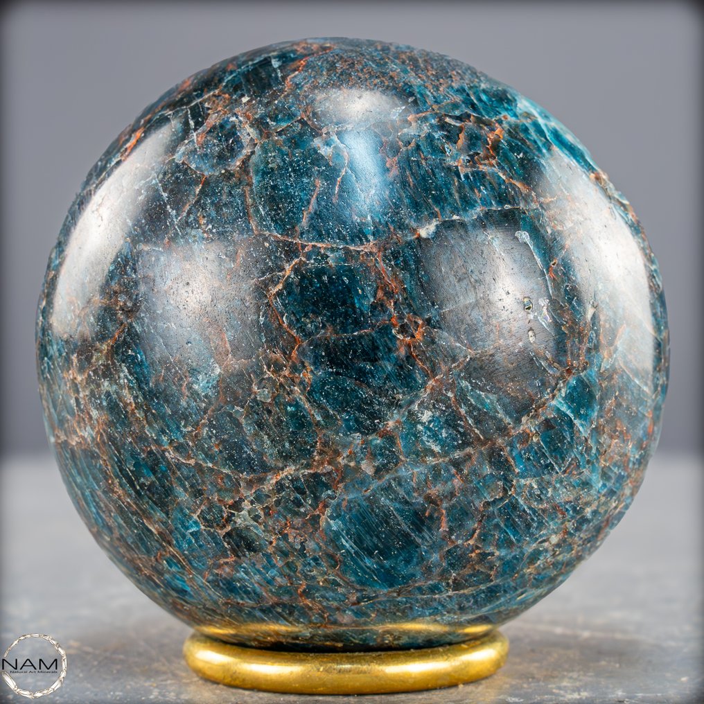 Bellissima sfera di apatite La profondità splendente dell'oceano in forma cristallina- 863.65 g #2.1