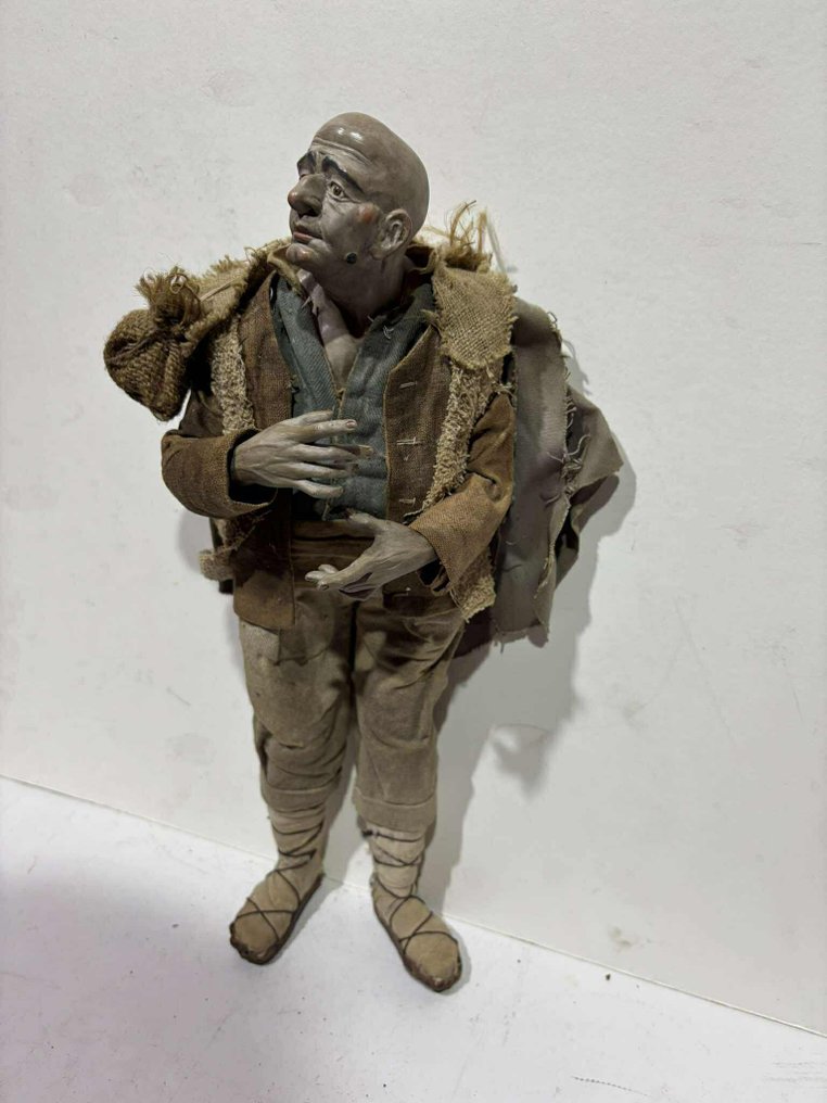 Skulptur, Presepe Napoletano - Pastore - Inizio XX secolo - 40 cm - Tre, Steingods, Glass, Tekstil #1.0