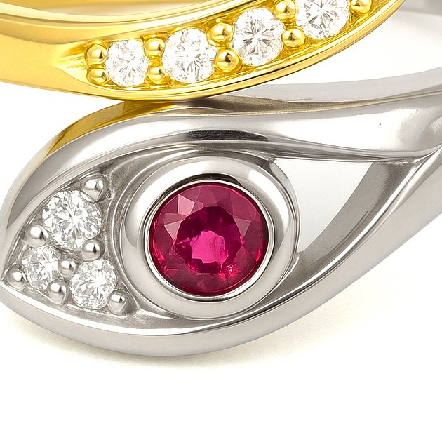 Δαχτυλίδι - 18 καράτια Κίτρινο χρυσό, Λευκός χρυσός - 0.34ct. tw. Ρουμπίνι - Διαμάντι #2.1