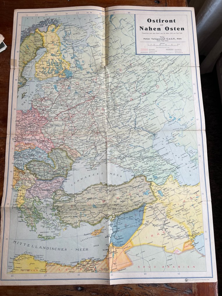 WW2 German Eastern Front Map - Soviet Union - Red Army - Ukraine - Στάλινγκραντ - Λένινγκραντ - Μεγάλες λεπτομέρειες.; Metzler Karten - 1943 #3.2