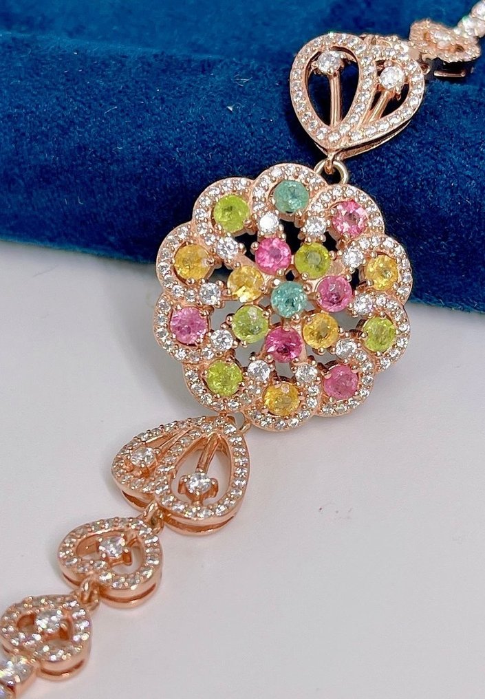 χωρίς τιμή ασφαλείας - Βραχιόλι Ασημένιο 925, επιχρυσωμένο με 14k χρυσό, φυσικό Τουρμαλίνης #1.0