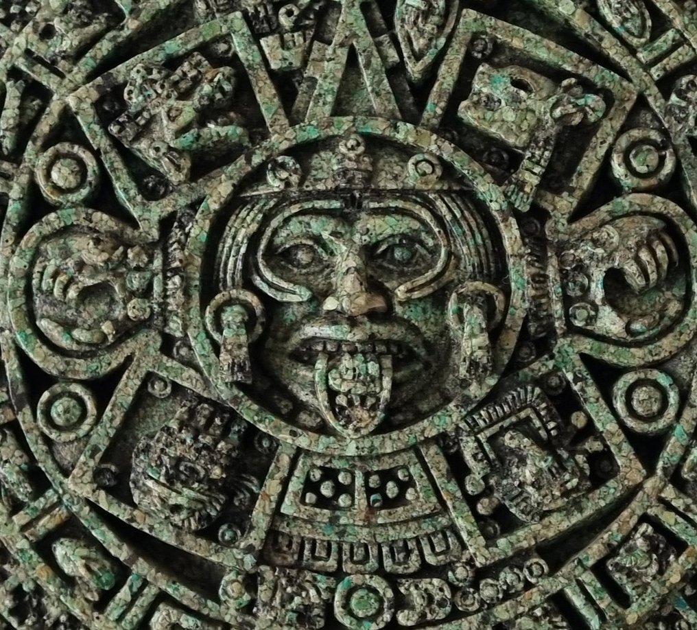 Ανάγλυφο, Michael Anthony Zarebski - Azteekse Zonnekalender - 34 cm - πέτρα (ανάμεσά τους ο μαλανχιτής), τεχνητό ρητίνης #1.0