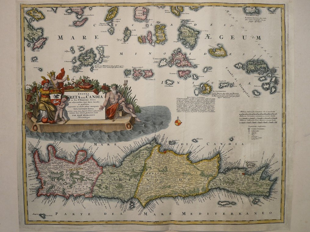 Europe - Greece / Kreta / Santorini / Milo; J.B. Homann - Insula Creta hodie Candia - 1721-1750 #1.0