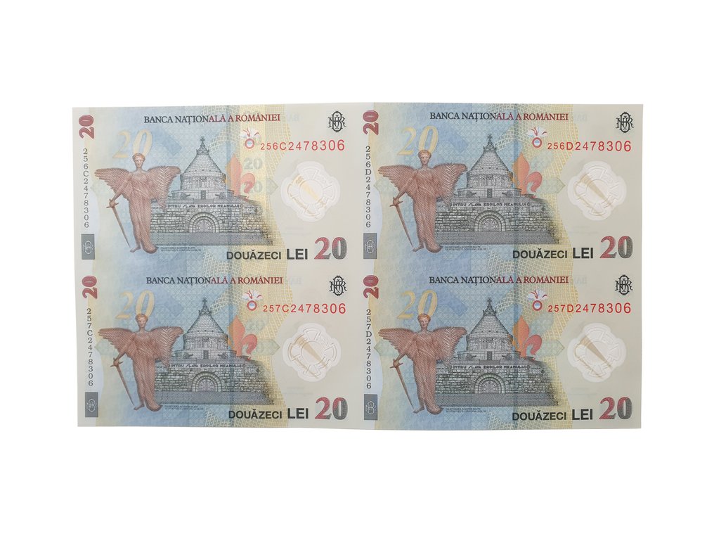 Ρουμανία. - 4 x 20 Lei - 2025 - Sheet of 4 - Pick 119Ac1 (χωρίς τιμή ασφαλείας) #2.1