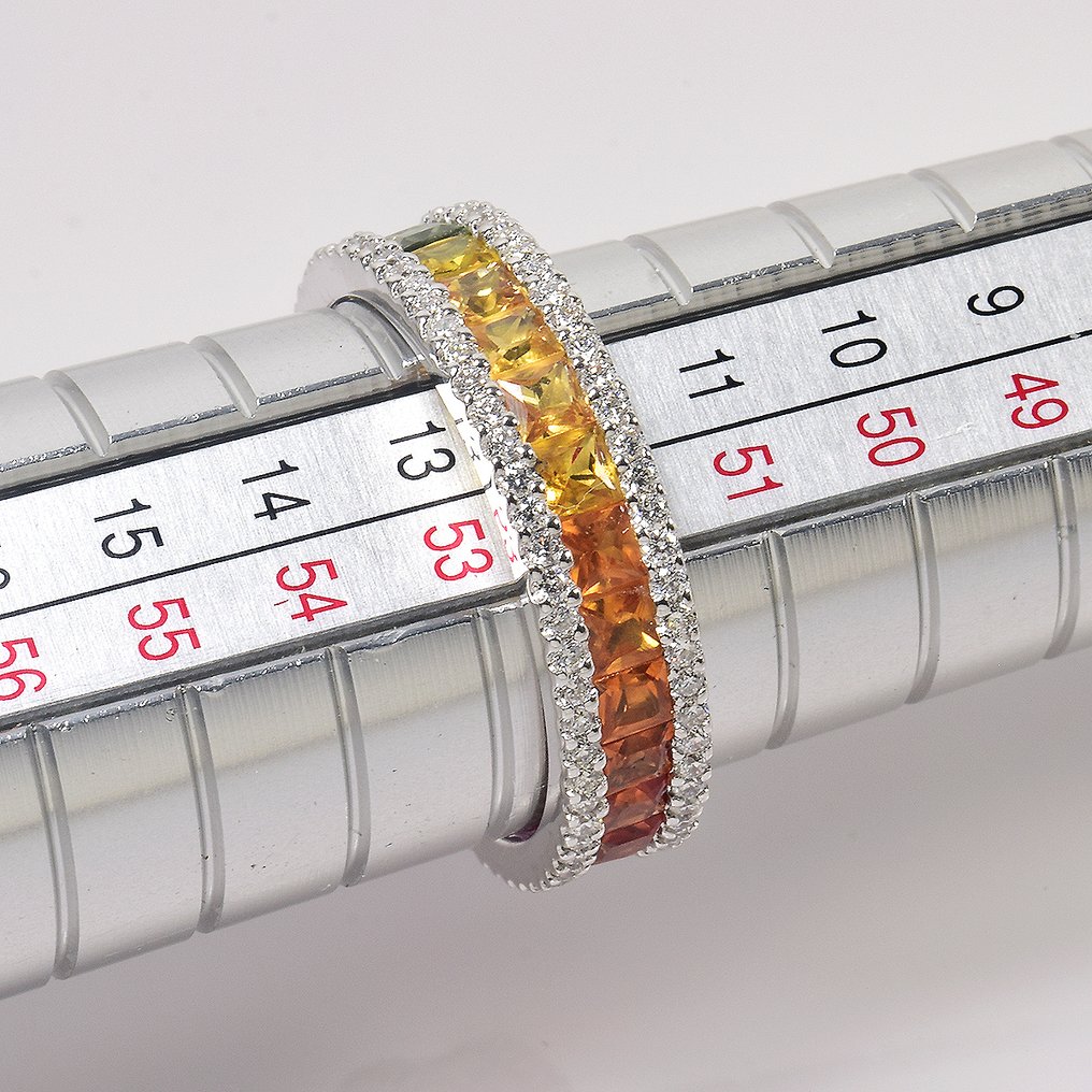 戒指 - 18K包金 白金 -  3.24ct. tw. 蓝宝石 - 钻石 - GFCO 证书 #4.3