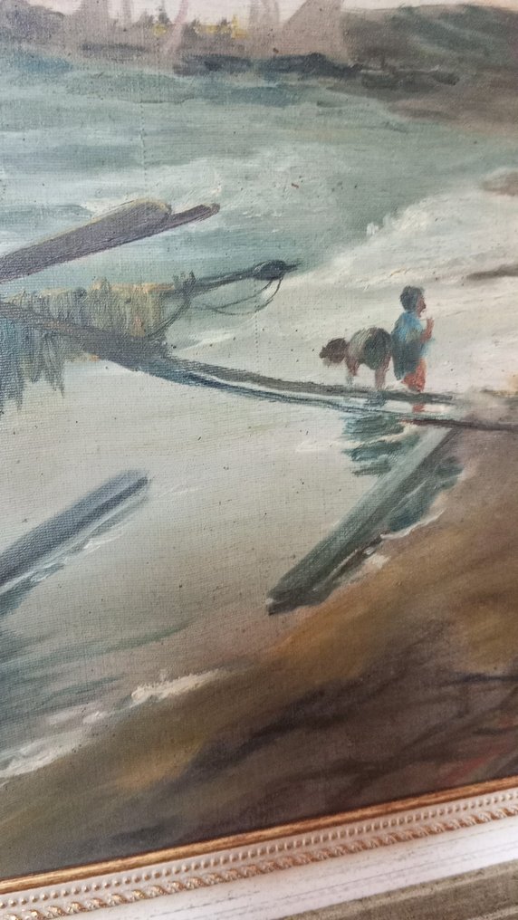 École espagnole (XX) - Marina con barcos #1.0