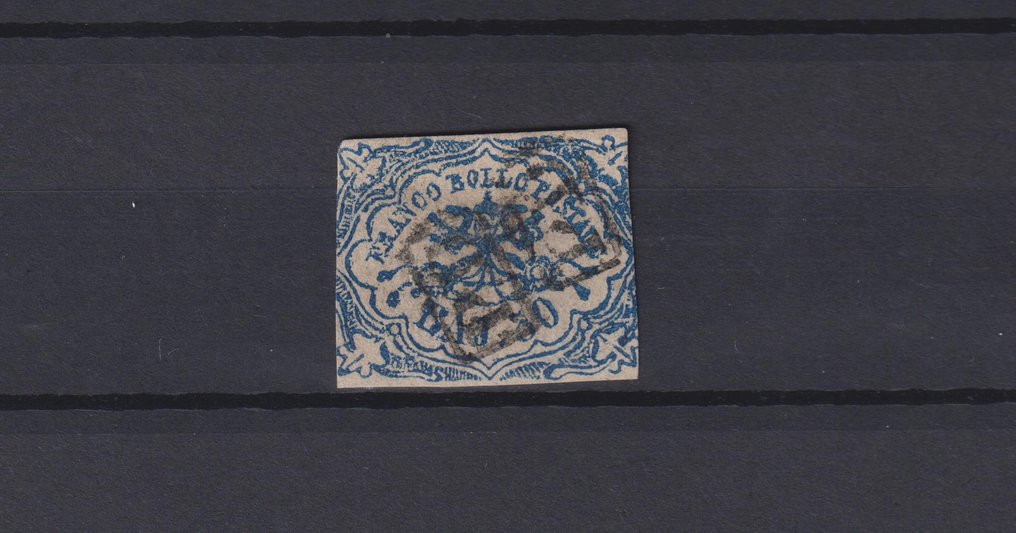 Det pavelige stat 1864/1864 - 50 bajocchi, azurblå oltremare, cert. Sorani. - Sassone n° 12a #1.0