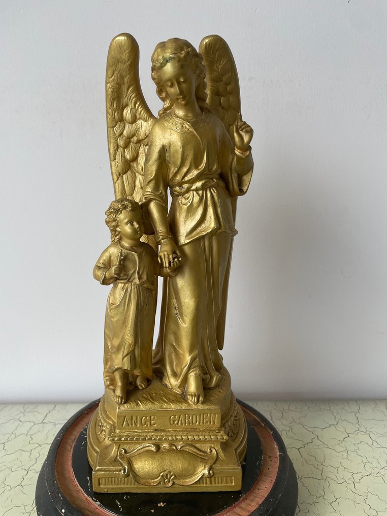 塑像, Beeld onder een stolp - Ange Gardien - 45 cm - 粗锌, 木, 玻璃 #2.1