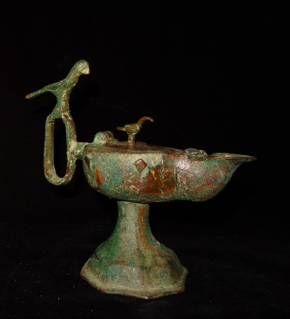 伊斯蘭 - 鸟形把手的塞尔朱克油灯 - 12° S. - 由Daniel Lebeurrier鉴定 #1.0