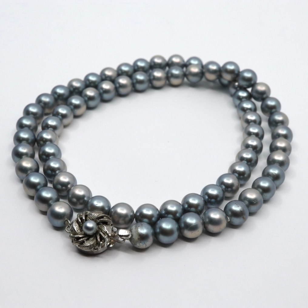 Senza prezzo di riserva - Collana Argento Perla - Monocorda tinto di nero #1.0