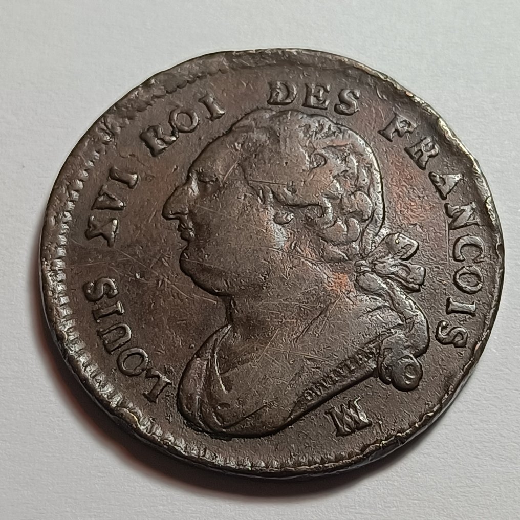 法国. 路易十六（宪法）. 12 Deniers 1792-MA, Marseille  (没有保留价) #1.0