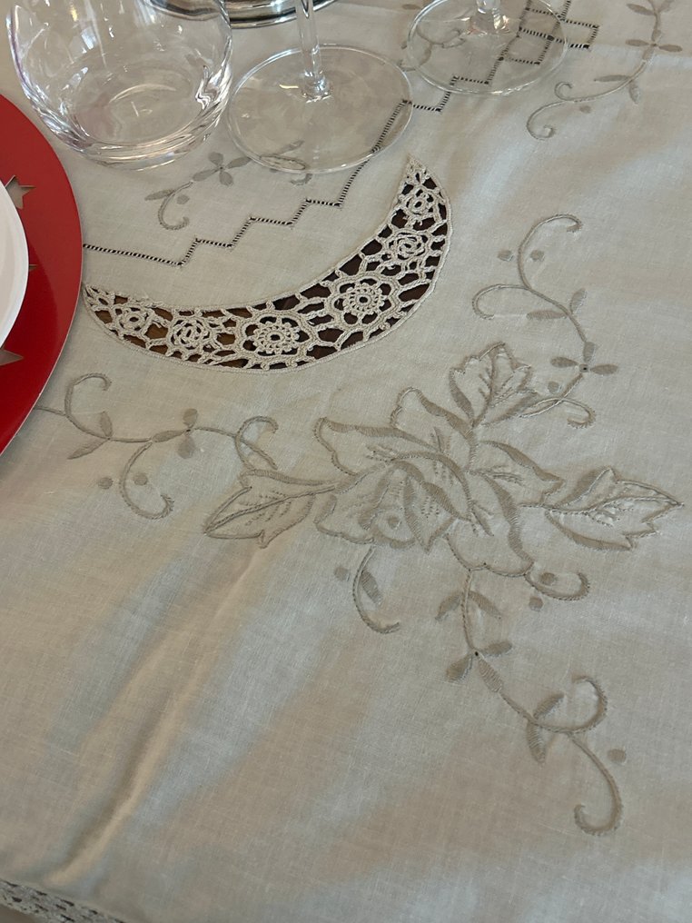 12 人用成套餐具 (13) - 亞麻 - 复古桌布 #4.3