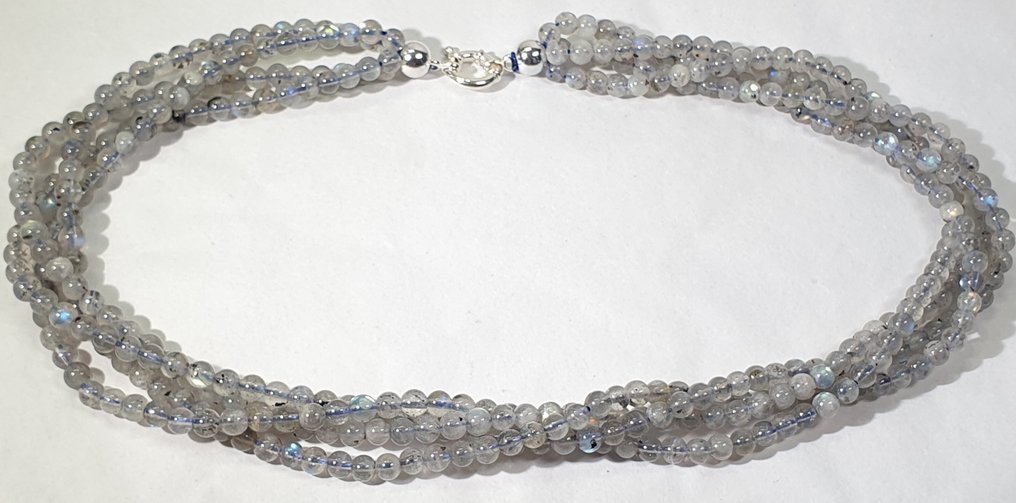 天然拉布拉多石 - 4圈 - 对抗抑郁和焦虑 - 925纯银 - 一等品 - 项链 #3.2