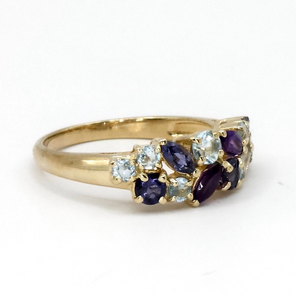 Sans prix de réserve - Bague de cocktail - 9 carats Or jaune, Aigue-marine naturelle et améthyste - Groupe de cocktails de mariage #2.1