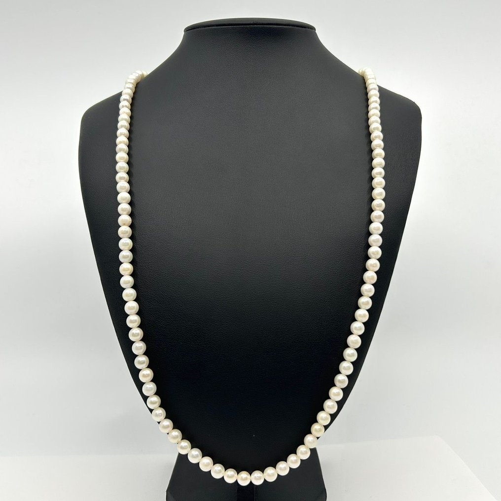 沒有保留價 - 頸鏈 銀 珍珠 - 双股白色珍珠 #1.0
