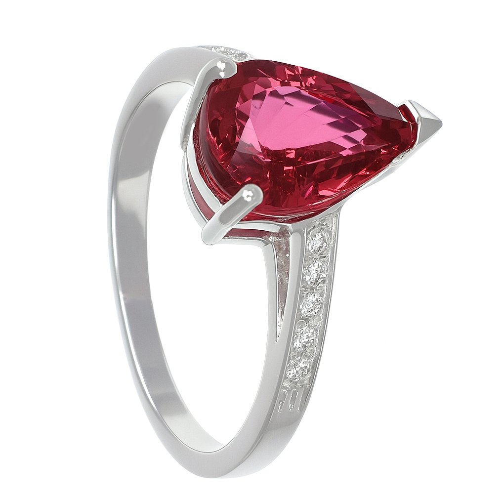 戒指 - 18 克拉 白金 -  2.68ct. tw. 電氣石 - 鉆石 #1.0