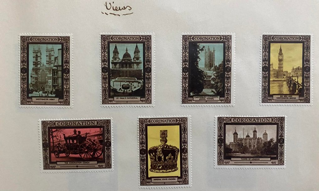 大不列顛 1937 - 稀有加冕特别海报邮票套装，共60枚，附3页集邮册 #1.0