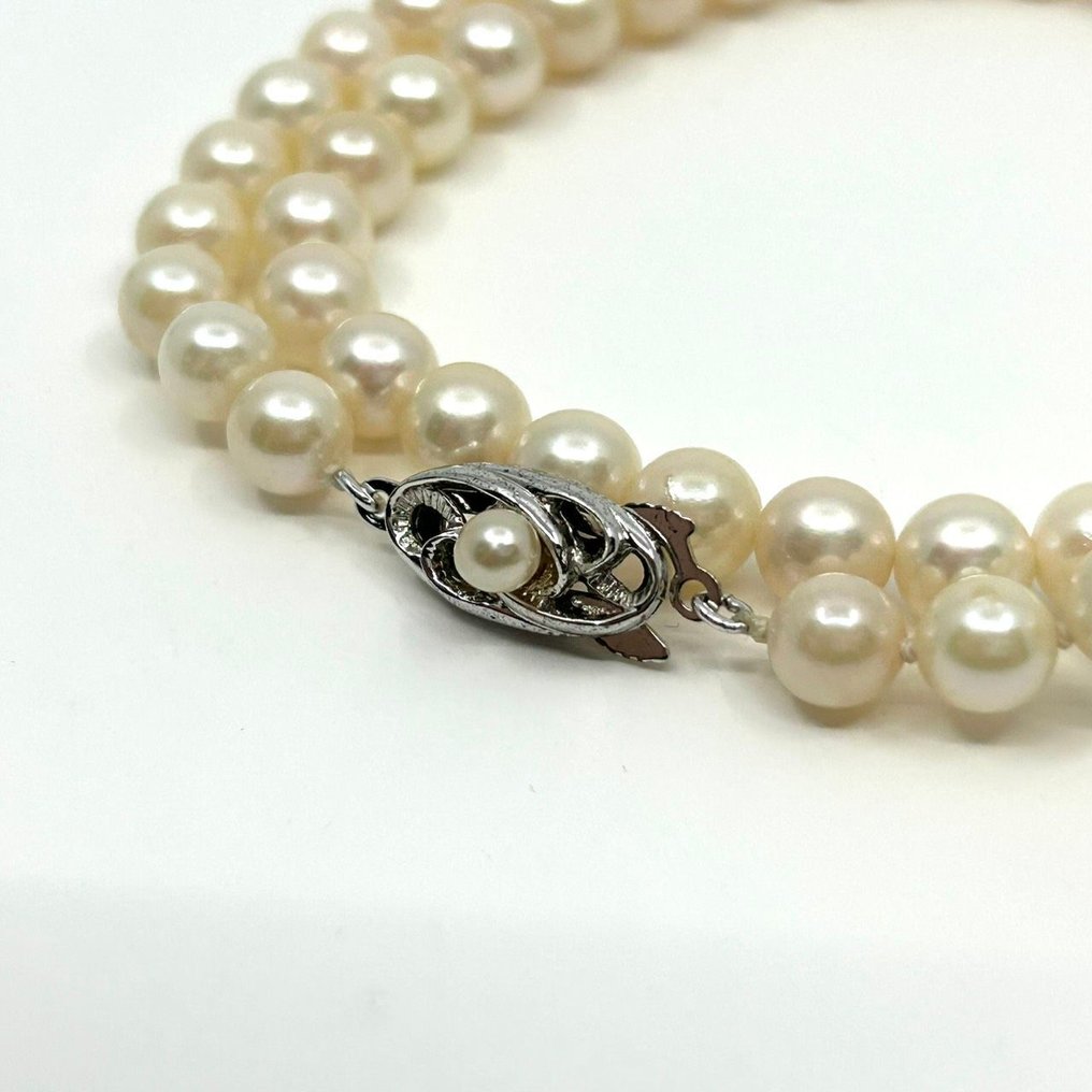 Ohne mindestpreis - Halskette Silber Perle - Einzelstrang weiße Akoya #1.0