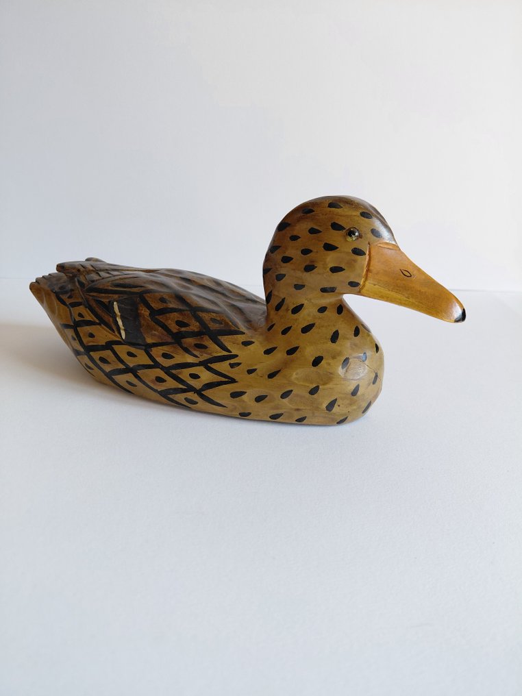 鸭子诱饵 - Période 1950-1970, peint main, sculpture 24.5 cm - 木 #2.1