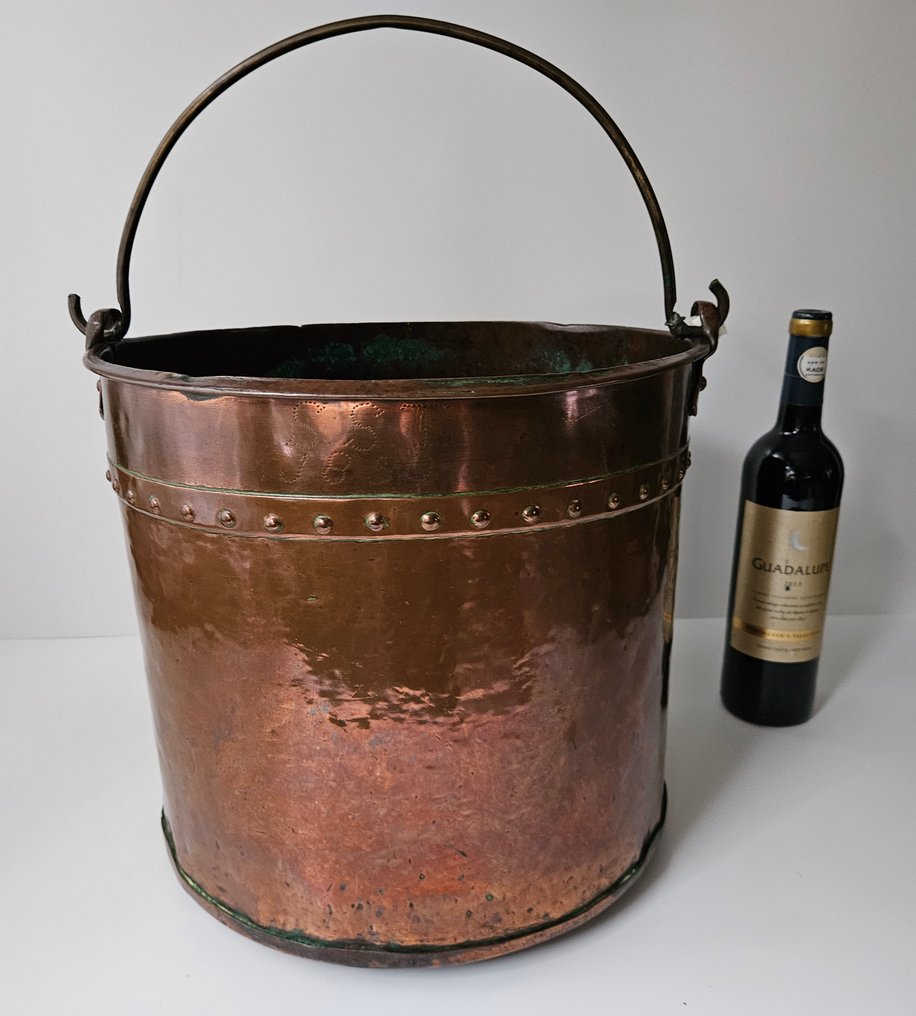 Aker - handgeklonken Friese nagelemmer - Houtbak – gesigneerd: TTS 1850 - 花盆 - 铜 #3.2